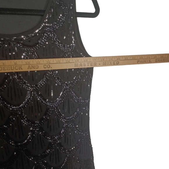 Black Sequin Gatsby Style Sleeveless Stretchy Mini Party Cocktail Dress Medium - Picture 5 of 8